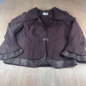 G.M.I. Woman Brown Embellished Jacket 16W Dressy Church/Special Event Wear